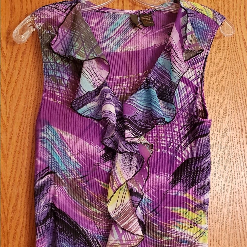 Serenade NY Ruffly Pleated Flowy Sleeveless Top Sz XL